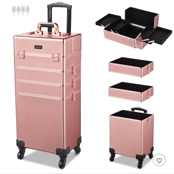 Elegant Rose Gold Makeup Train Case with Wheels - Picture 5 of 13